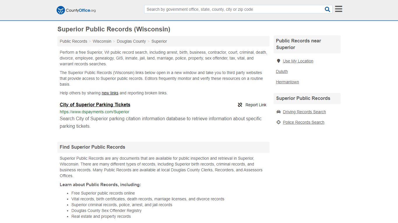 Public Records - Superior, WI (Business, Criminal, GIS, Property ...